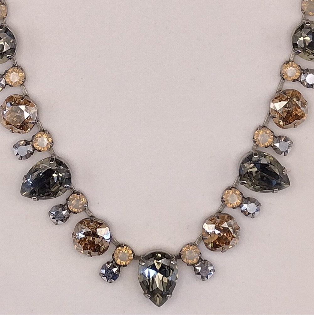 Sorrelli Citrine Green Amethyst Silver Metallic Crystals Opalite Necklace